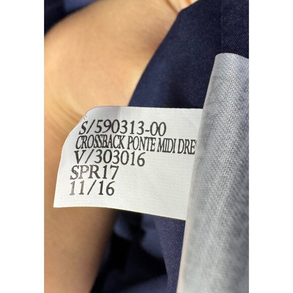 Banana Republic Cross back Ponte Midi Dress modest navy with pockets sz 14 - Picture 11 of 11